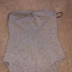 Grey strapless body suit
